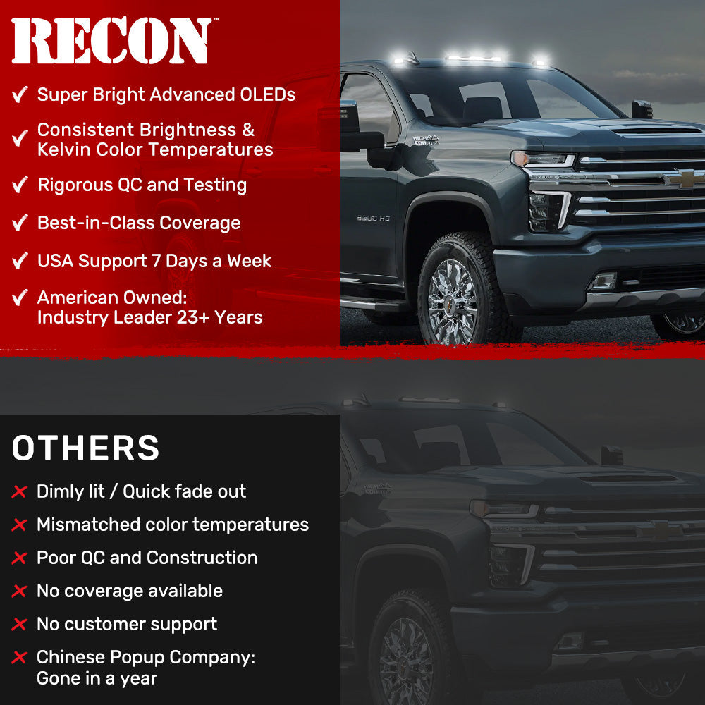 RECON - GMC & Chevy 20-26 (4th Gen) Heavy-Duty 3-Pc Cab Roof Light Set 2-Way Front & Rear Facing Ultra High-Power LED (ATTN: For models that DID NOT come with factory cab roof lights) - Multiple Options