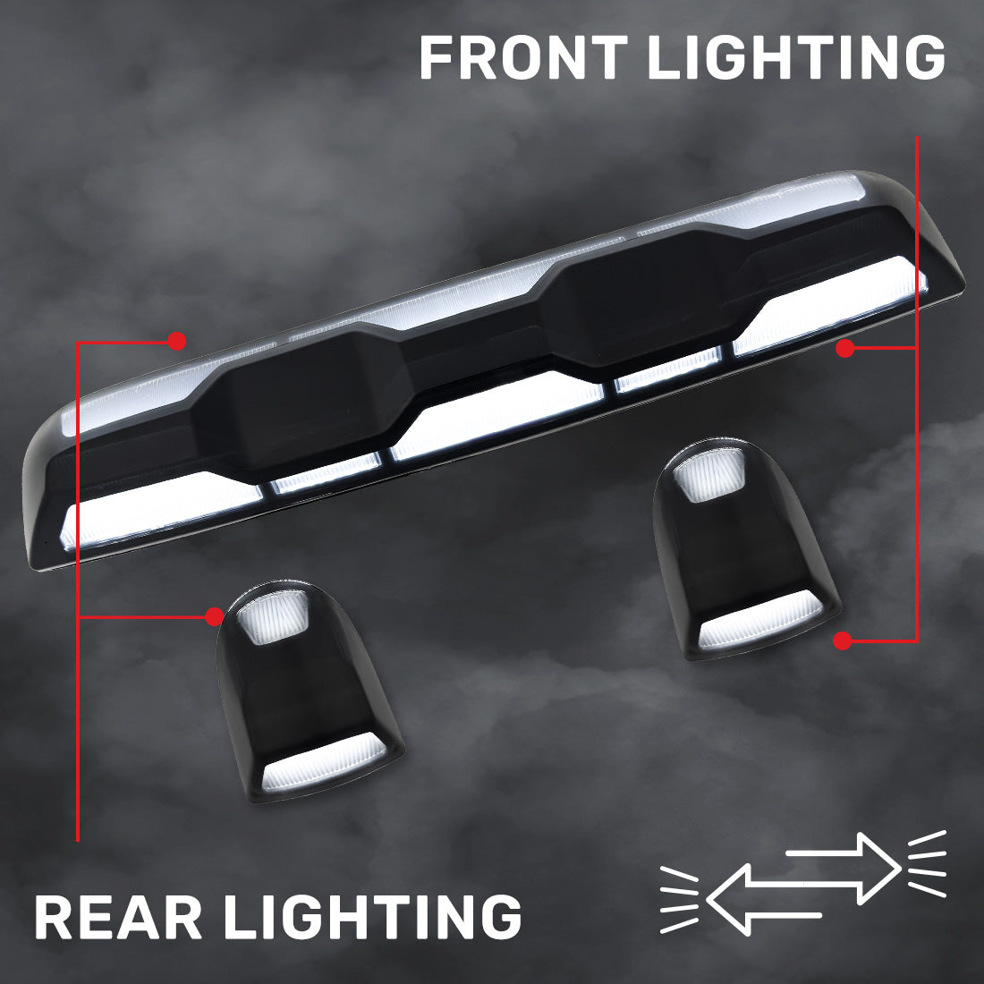 RECON - GMC & Chevy 20-26 (4th Gen) Heavy-Duty 3-Pc Cab Roof Light Set 2-Way Front & Rear Facing Ultra High-Power LED (ATTN: For models that DID NOT come with factory cab roof lights) - Multiple Options
