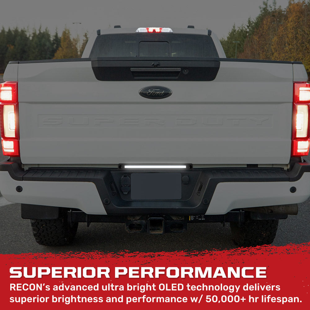 Ford 17-26 Super Duty Mini LED Tailgate Light Bar w/ Smooth OLED Red Running Lights & White LED Reverse Lights - Plug-N-Play for 17-24 Super Duty Dually - Smoked