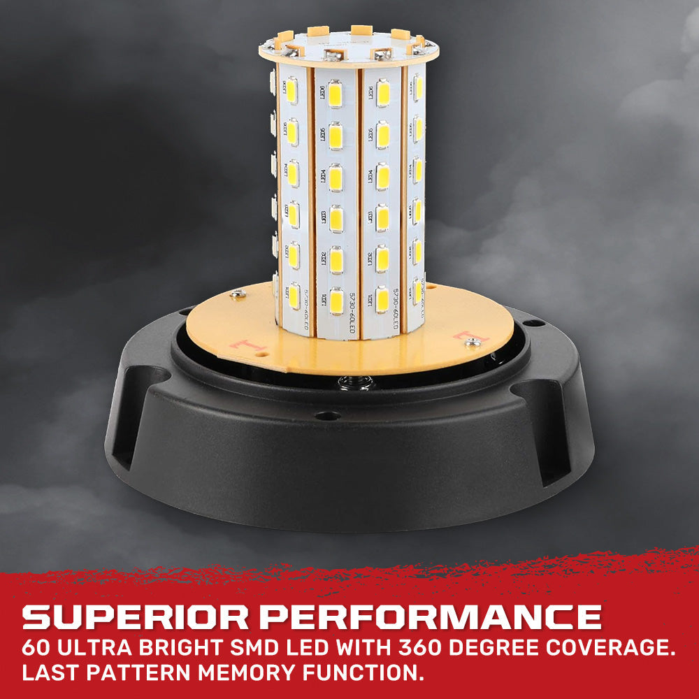 Exterior Roof Mounted 360 Degree 4.5" Warning 60 LED Strobe/Flashing Light Beacon in Amber - Magnet Suction Cups Installation with 16 ft Heavy Duty A/C Adapter Plug w/ 7 Lighting Functions