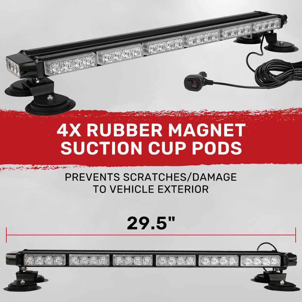 Exterior Roof Mounted 29.5" Emergency LED Strobe Light Bar Magnetic Suction Cup Installation w/ 26 Lighting Functions - Multiple. Colors