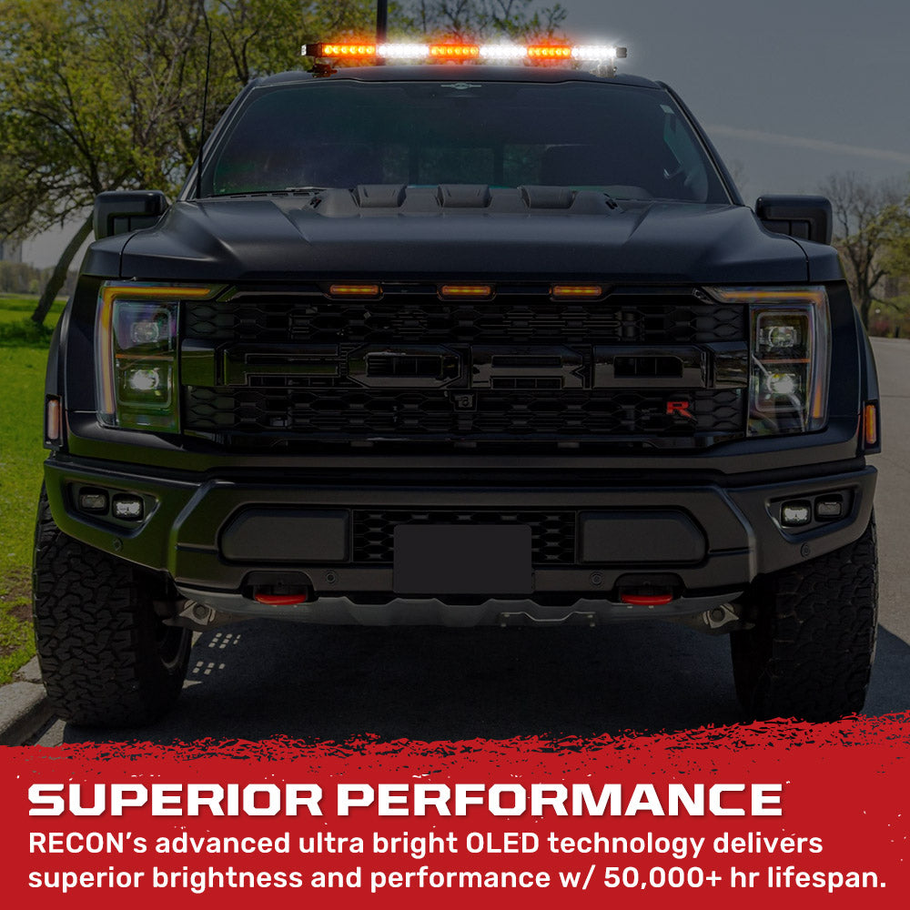 Exterior Roof Mounted 29.5" Emergency LED Strobe Light Bar Magnetic Suction Cup Installation w/ 26 Lighting Functions - Multiple. Colors