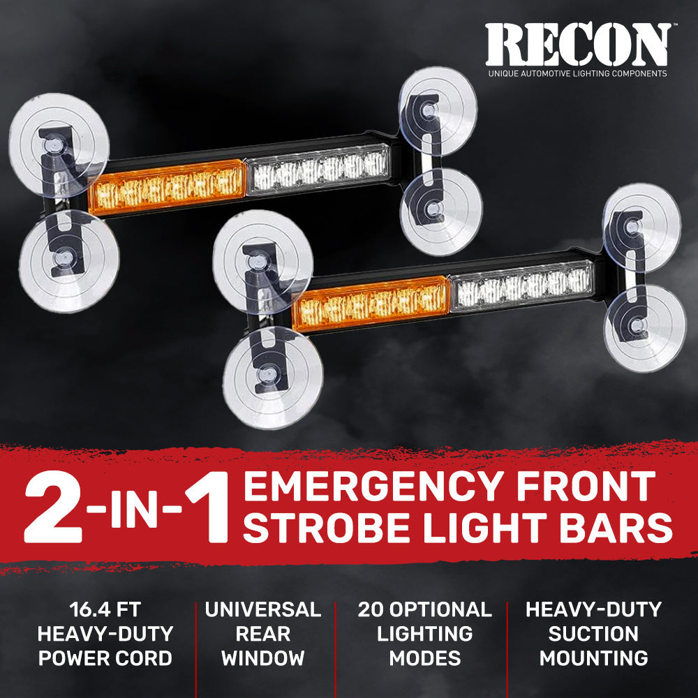 Interior Rear Window 2-PC LED Strobe/Flashing Light Bars - Suction Cup Installation A/C Adapter Plug & Play with 20 Lighting Function - Multiple Colors