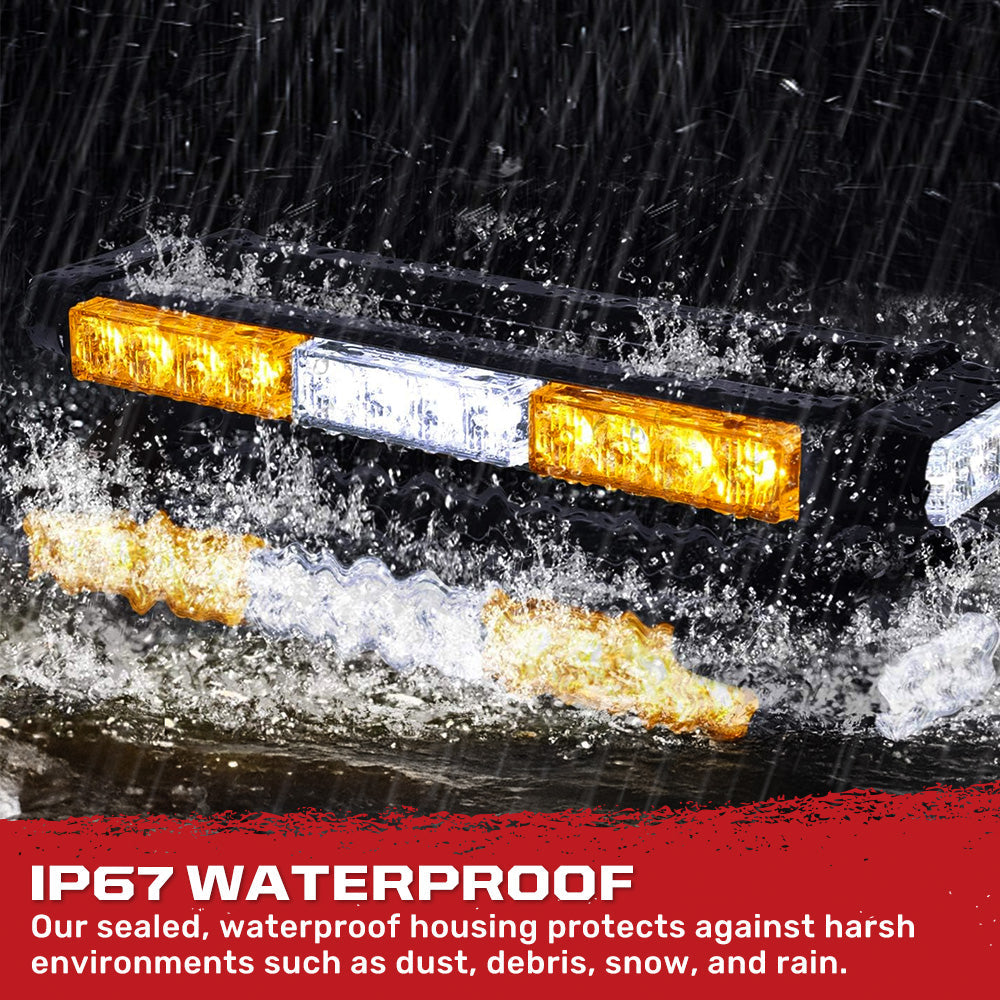 Exterior Roof Mounted 15" Emergency LED Strobe Light Bar in Amber & White - HD Magnetic Suction Cup Installation w/ 7 Light Functions