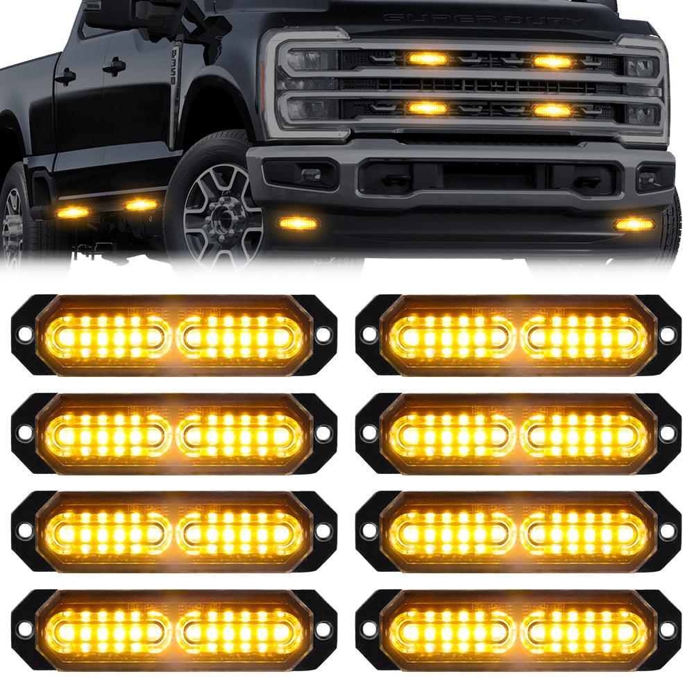 Universal 8-PC Ultra Slim Aluminum Surface Mounted 4.5" Emergency Ultra Bright LED Strobe w/ 17 Light Functions - Multiple Options