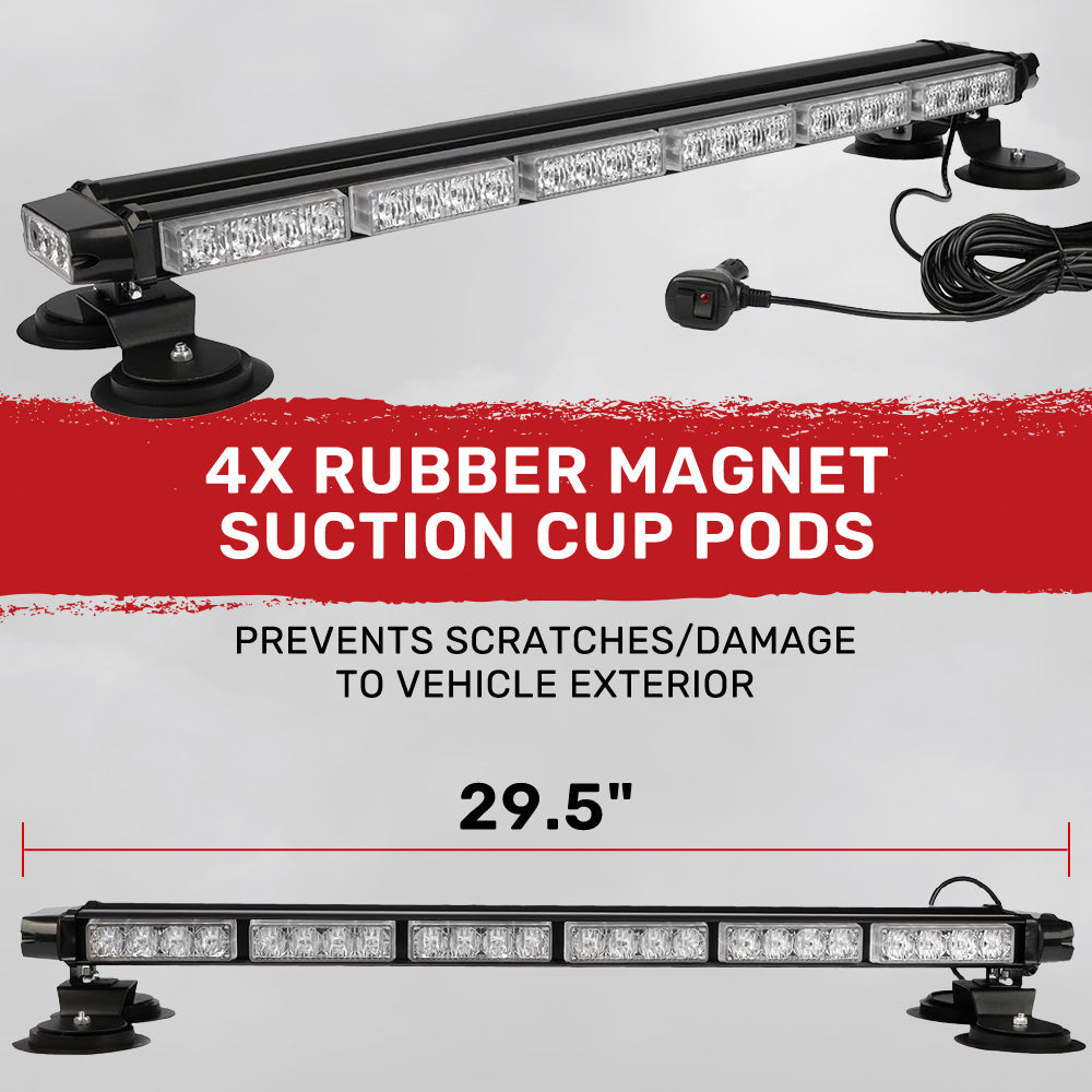Exterior Roof Mounted 29.5" Emergency LED Strobe Light Bar Magnetic Suction Cup Installation w/ 26 Lighting Functions - Multiple. Colors