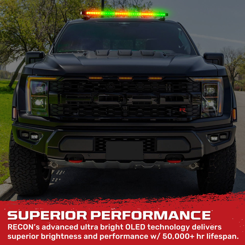 Exterior Roof Mounted 29.5" Emergency LED Strobe Light Bar Magnetic Suction Cup Installation w/ 26 Lighting Functions - Multiple. Colors