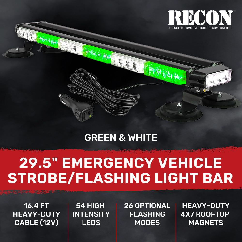 Exterior Roof Mounted 29.5" Emergency LED Strobe Light Bar Magnetic Suction Cup Installation w/ 26 Lighting Functions - Multiple. Colors