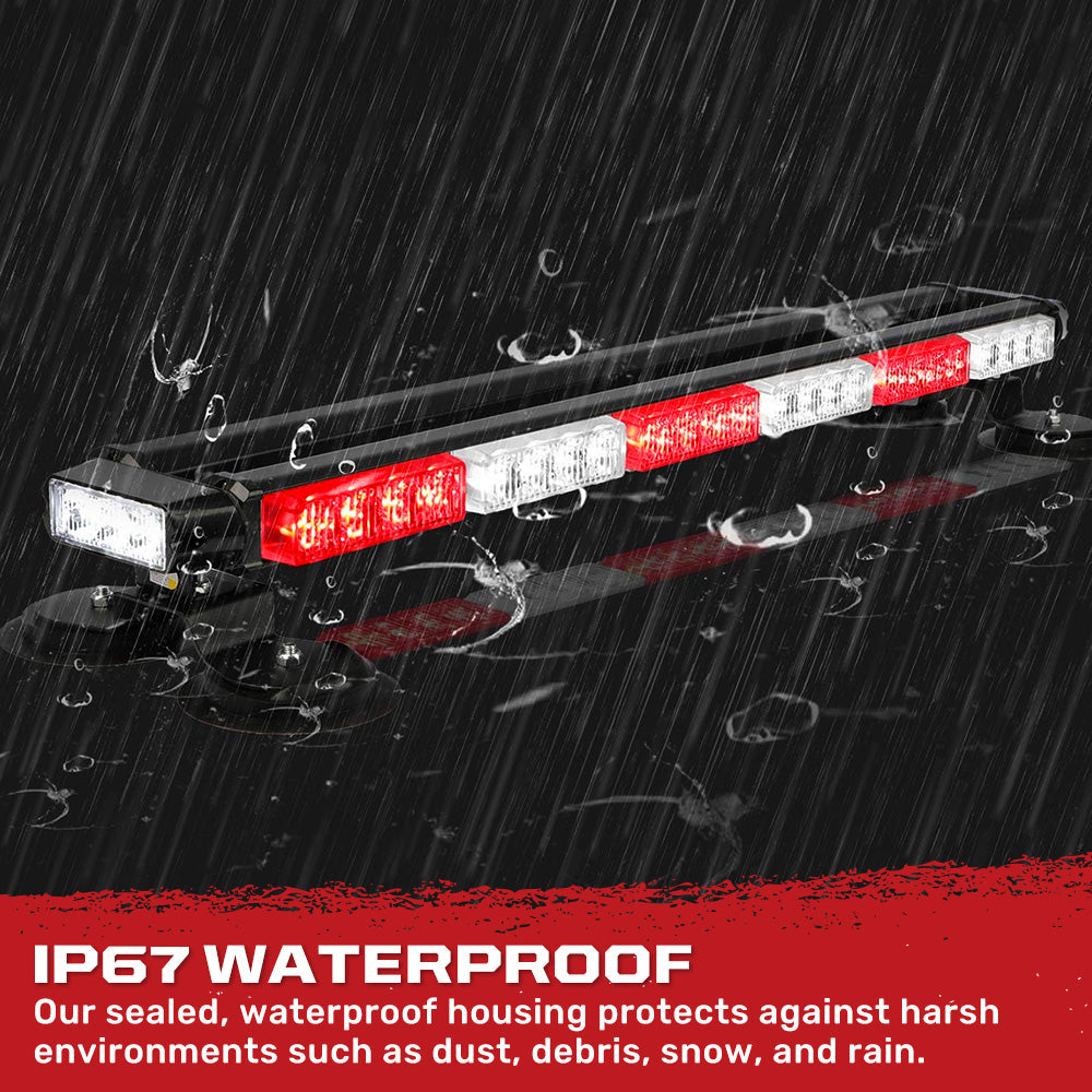 Exterior Roof Mounted 29.5" Emergency LED Strobe Light Bar Magnetic Suction Cup Installation w/ 26 Lighting Functions - Multiple. Colors