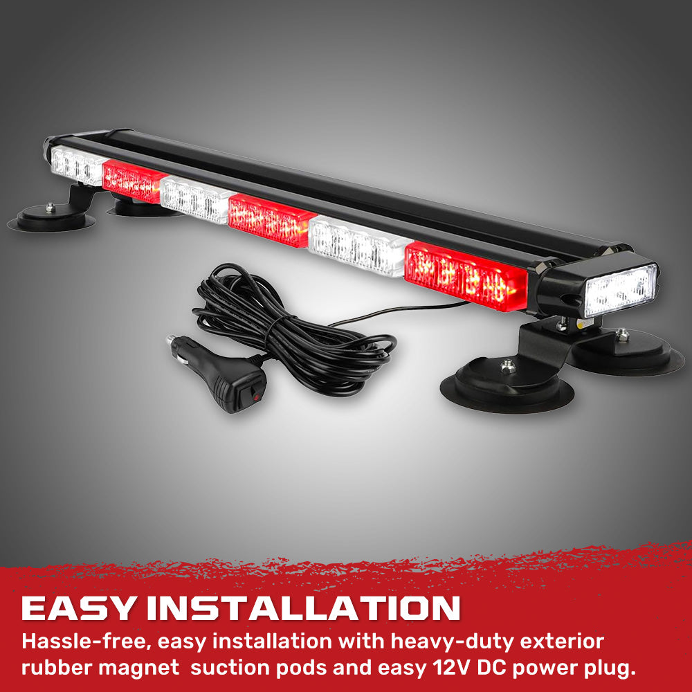 Exterior Roof Mounted 29.5" Emergency LED Strobe Light Bar Magnetic Suction Cup Installation w/ 26 Lighting Functions - Multiple. Colors