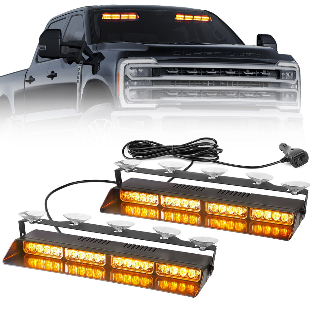 Interior Front Window 2-PC 14" LED Strobe Light Bars Suction Cup Installation A/C Adapter Plug & Play 26 Light Functions - Multiple Colors