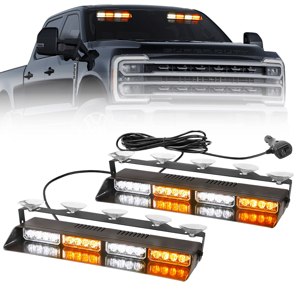 Interior Front Window 2-PC 14" LED Strobe Light Bars Suction Cup Installation A/C Adapter Plug & Play 26 Light Functions - Multiple Colors