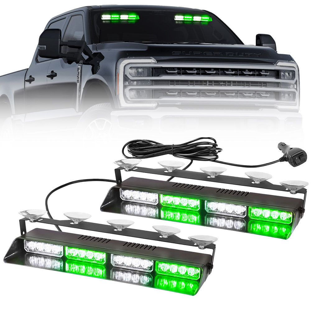Interior Front Window 2-PC 14" LED Strobe Light Bars Suction Cup Installation A/C Adapter Plug & Play 26 Light Functions - Multiple Colors
