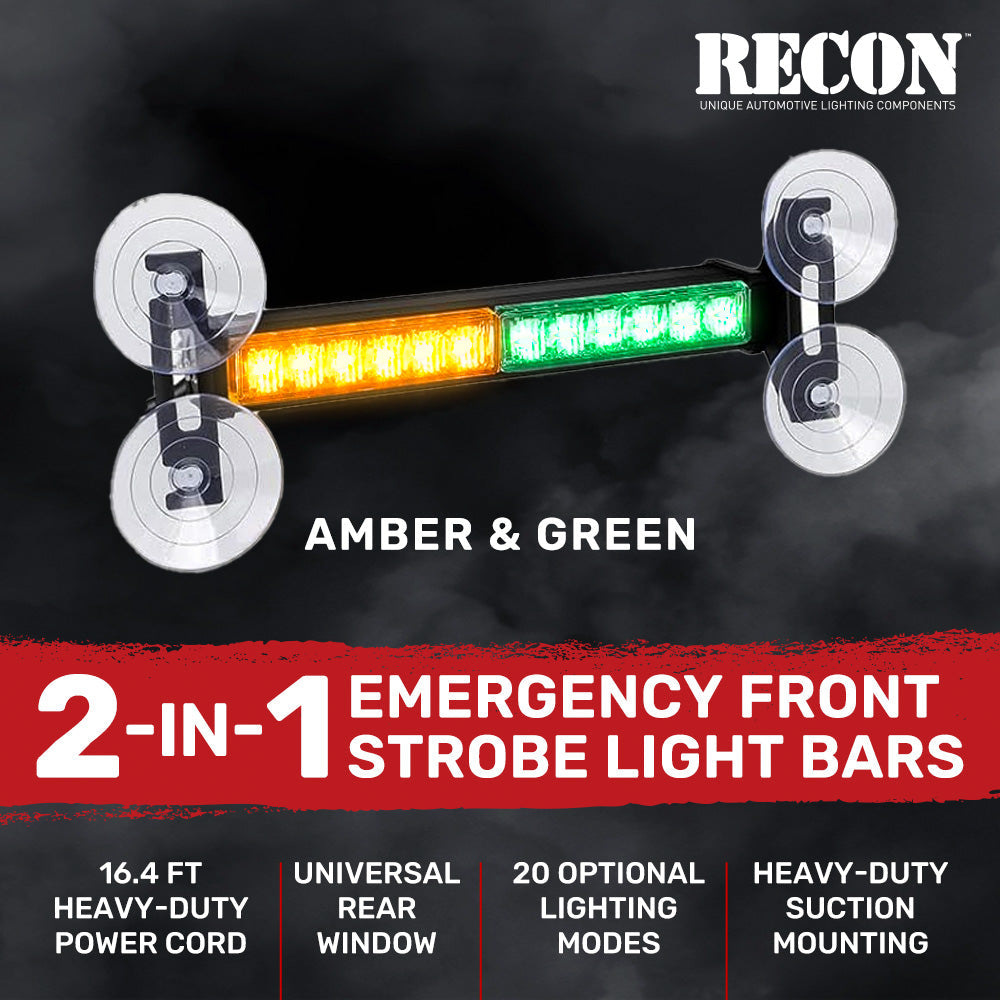 Interior Rear Window 2-PC LED Strobe/Flashing Light Bars - Suction Cup Installation A/C Adapter Plug & Play with 20 Lighting Function - Multiple Colors