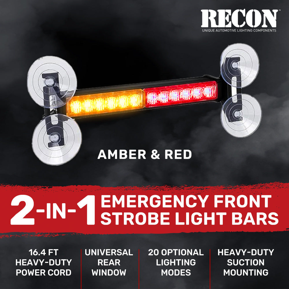 Interior Rear Window 2-PC LED Strobe/Flashing Light Bars - Suction Cup Installation A/C Adapter Plug & Play with 20 Lighting Function - Multiple Colors