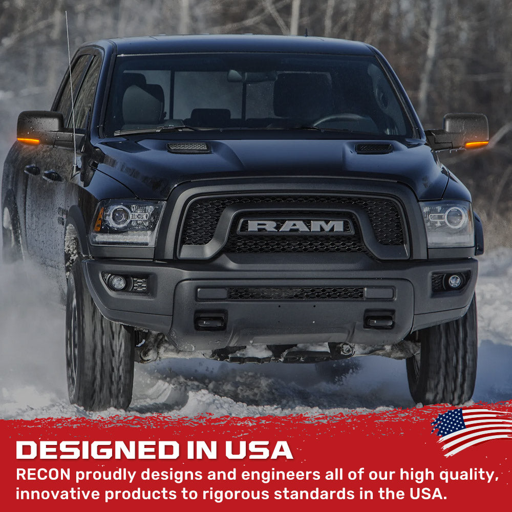 Dodge 10-18 RAM 2500/3500 Side Mirror Lights (2-PC Set) High Power LED White Running Lights, Puddle Lights & Scanning Amber Turn Signals - Smoked Lens
