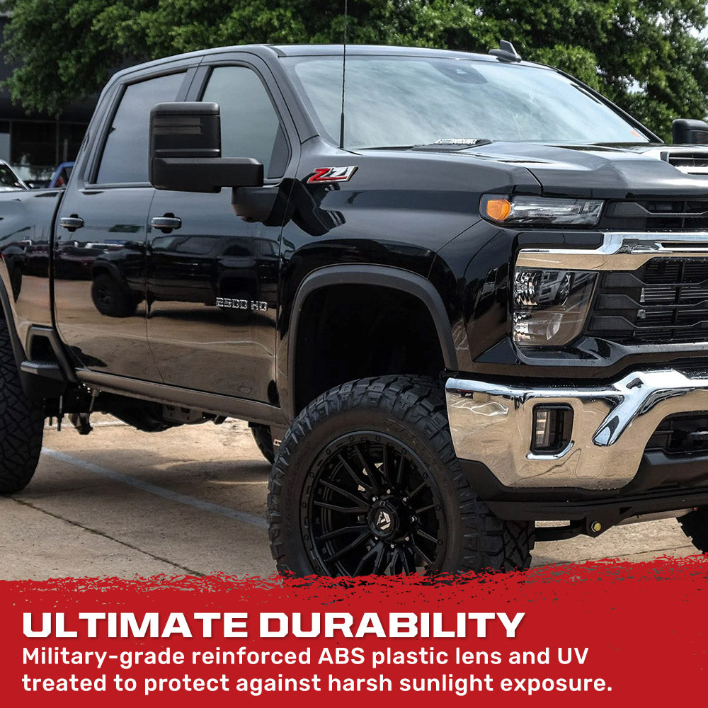 Chevy/GMC 20-26 Silverado & Sierra Side Mirror LED Lenses White or Amber DRL & Scanning Amber Turn Signals - Smoked Lens