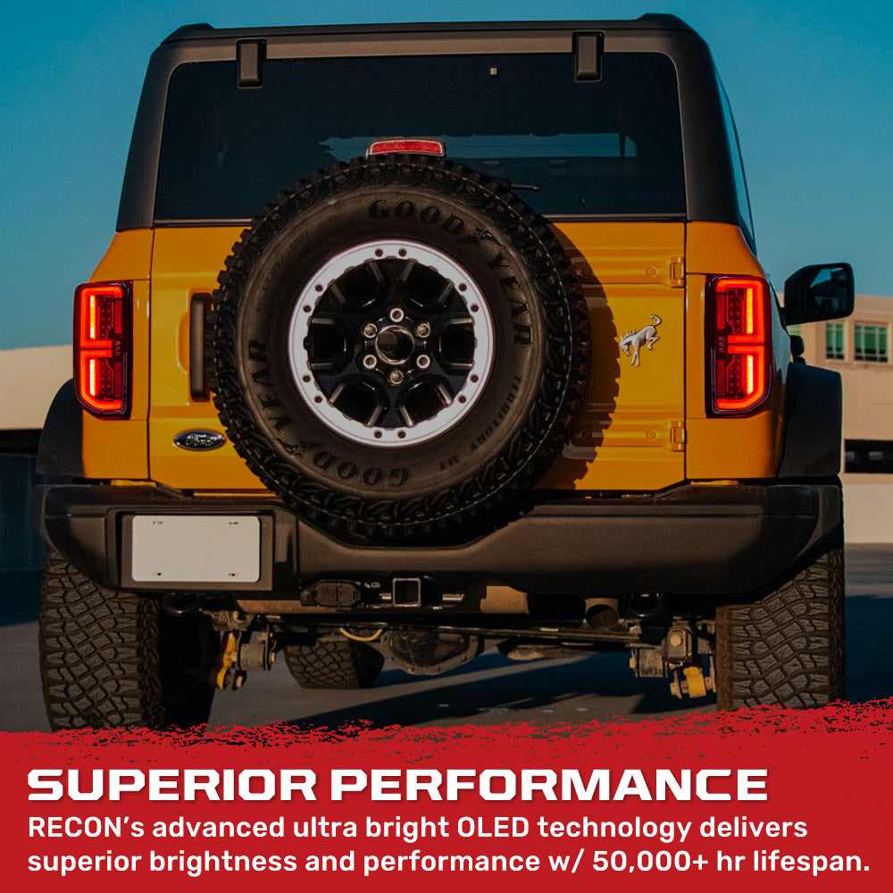Ford 21-26 Bronco Tail Lights High-Powered OLED Bar Style Running & LED Brake Lights, Includes OLED Startup Sequence - Multiple Options