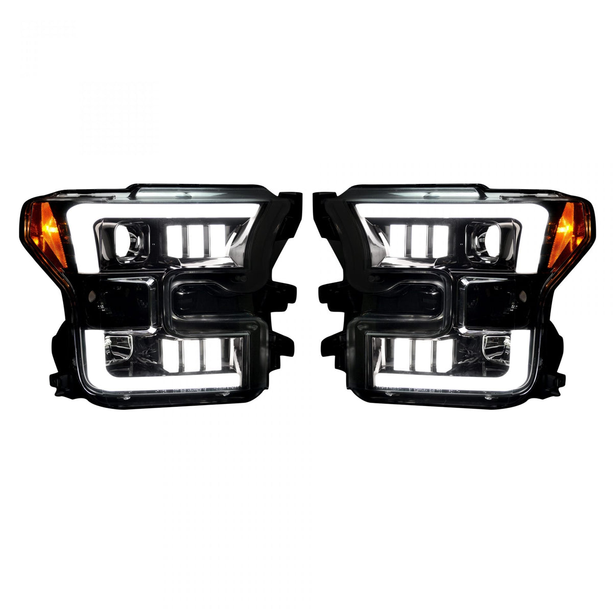 Ford F150 15-17 LED Projector Headlights w/ Ultra High Power Smooth White OLED DRL w/ Scanning Amber Turn Signals (Replaces OEM LED Headlights) - Multiple Styles