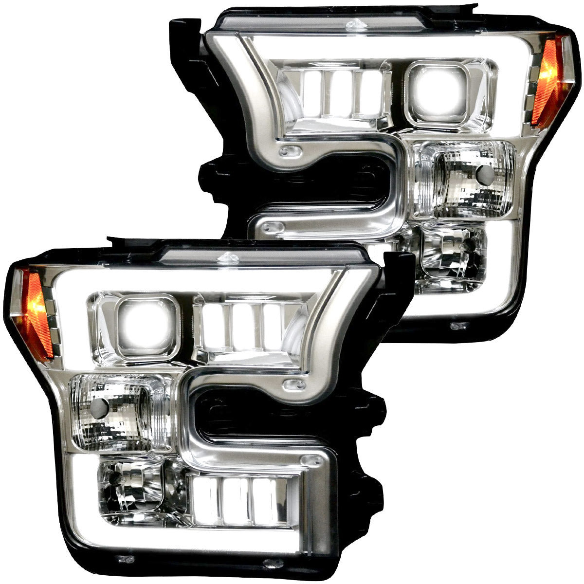 Ford F150 15-17 Projector Headlights Ultra High Power Smooth White OLED DRL (Replaces OEM Halogen Headlights) - Multiple Styles