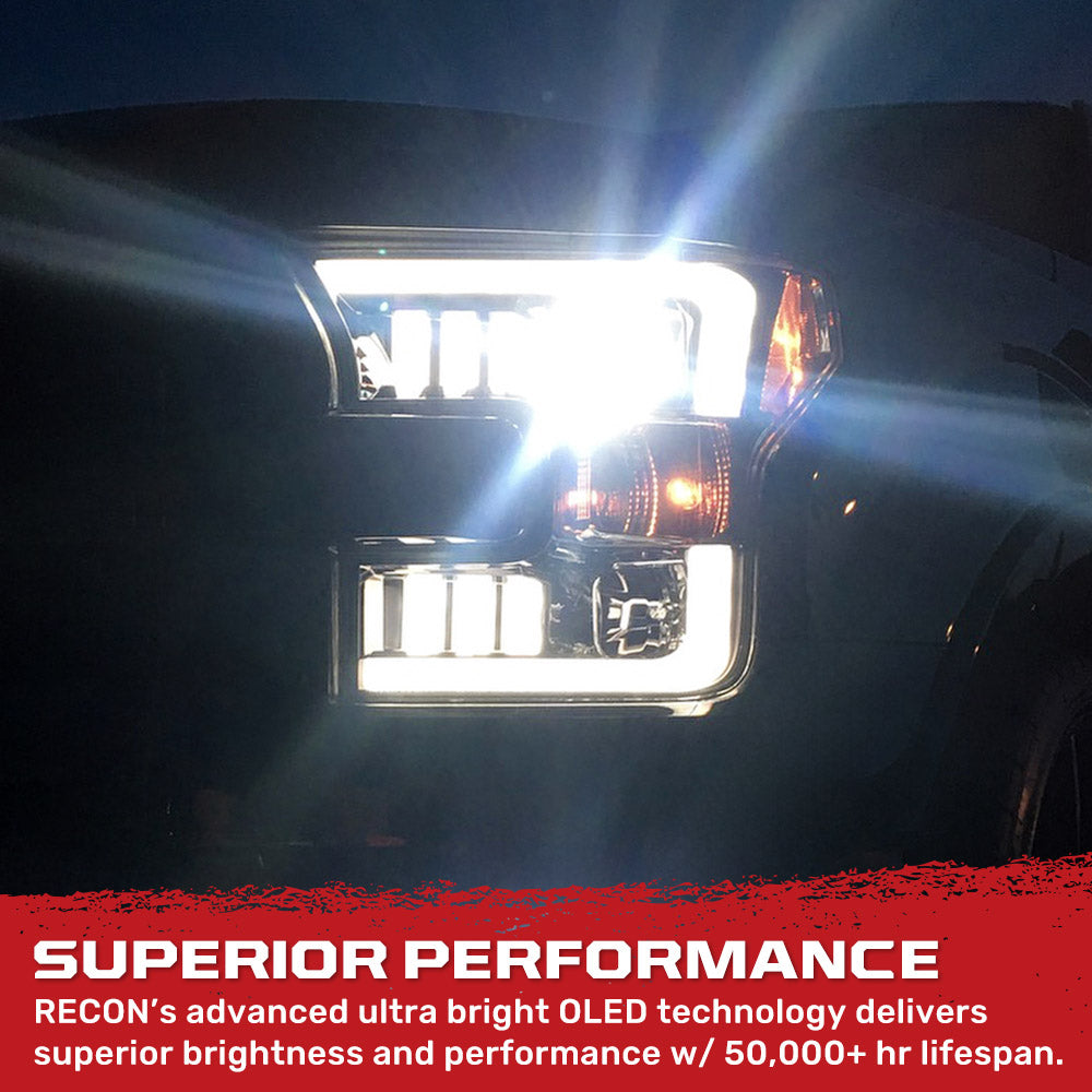 Ford F150 15-17 Projector Headlights Ultra High Power Smooth White OLED DRL (Replaces OEM Halogen Headlights) - Multiple Styles