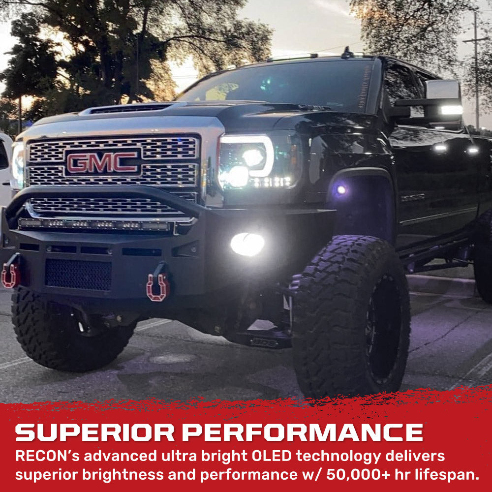 GMC Sierra 2500/3500 14-19 Single-Wheel HD Projector Headlights w OLED Amber DRLs & Scanning OLED Amber Turn Signals in Smoked/Black