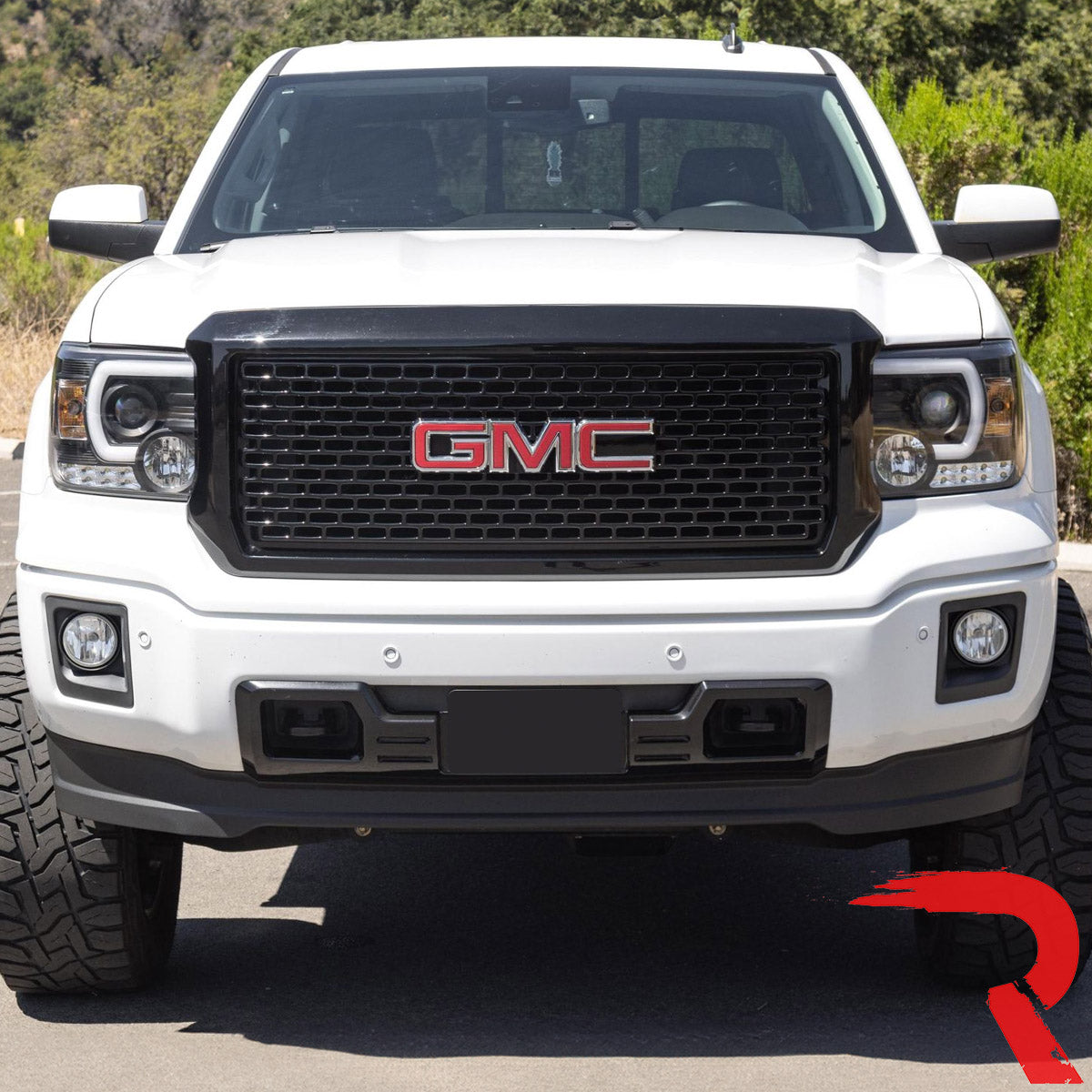 GMC Sierra 2500/3500 14-19 Single-Wheel HD Projector Headlights w OLED Amber DRLs & Scanning OLED Amber Turn Signals in Smoked/Black