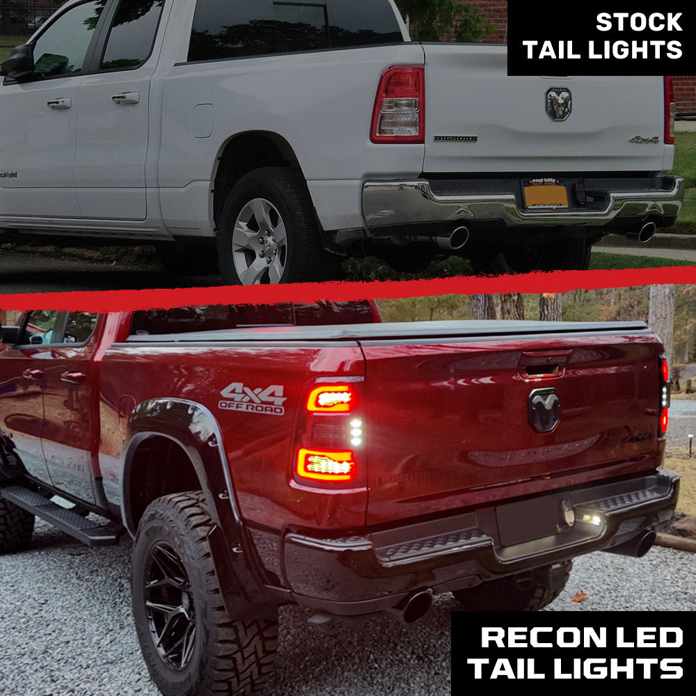 Dodge RAM 1500 25-26 Ultra Bright OLED Tail Lights Startup Light Sequence, Flashing Red Turn Signals (Replaces Factory/OEM Halogen Only) - Multiple Lens