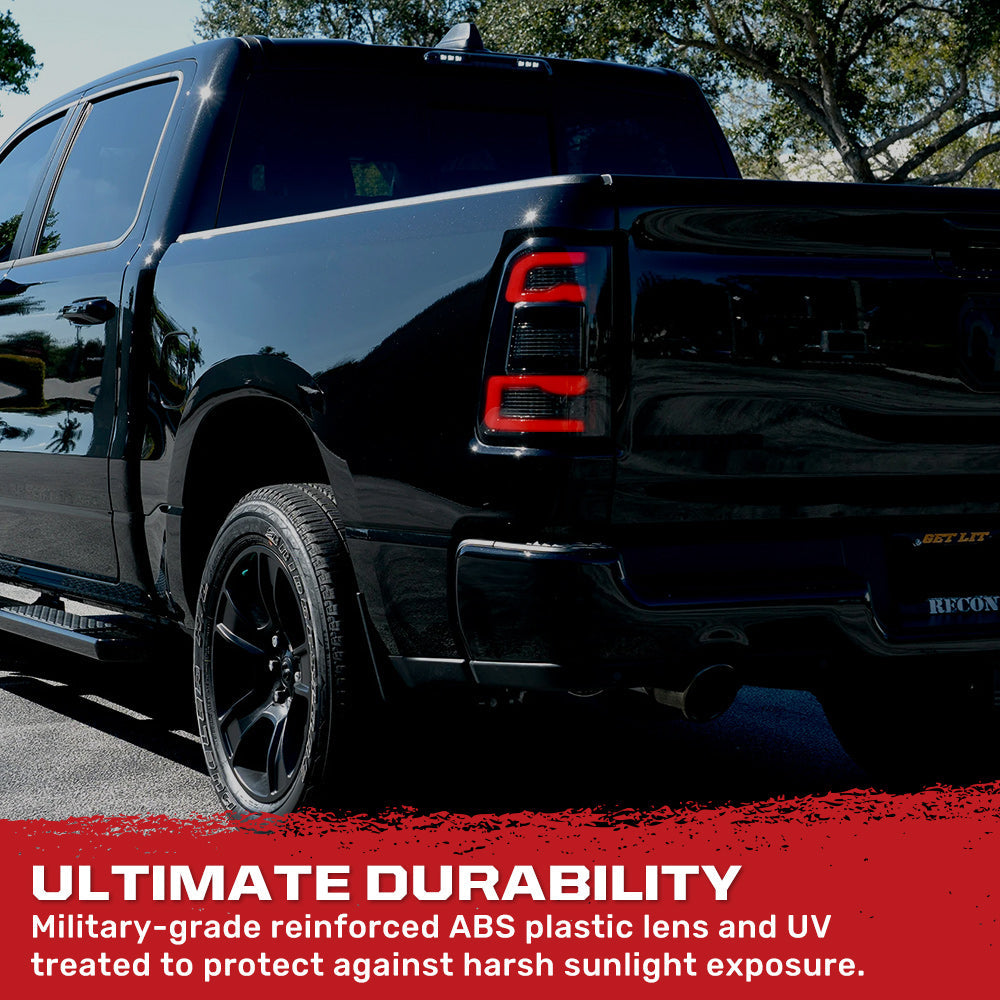Dodge RAM 1500 19-24 Ultra Bright OLED Tail Lights w/ Scanning Red Turn Signals (Replaces OEM LED with *NO BLIS*) - Multiple Lens