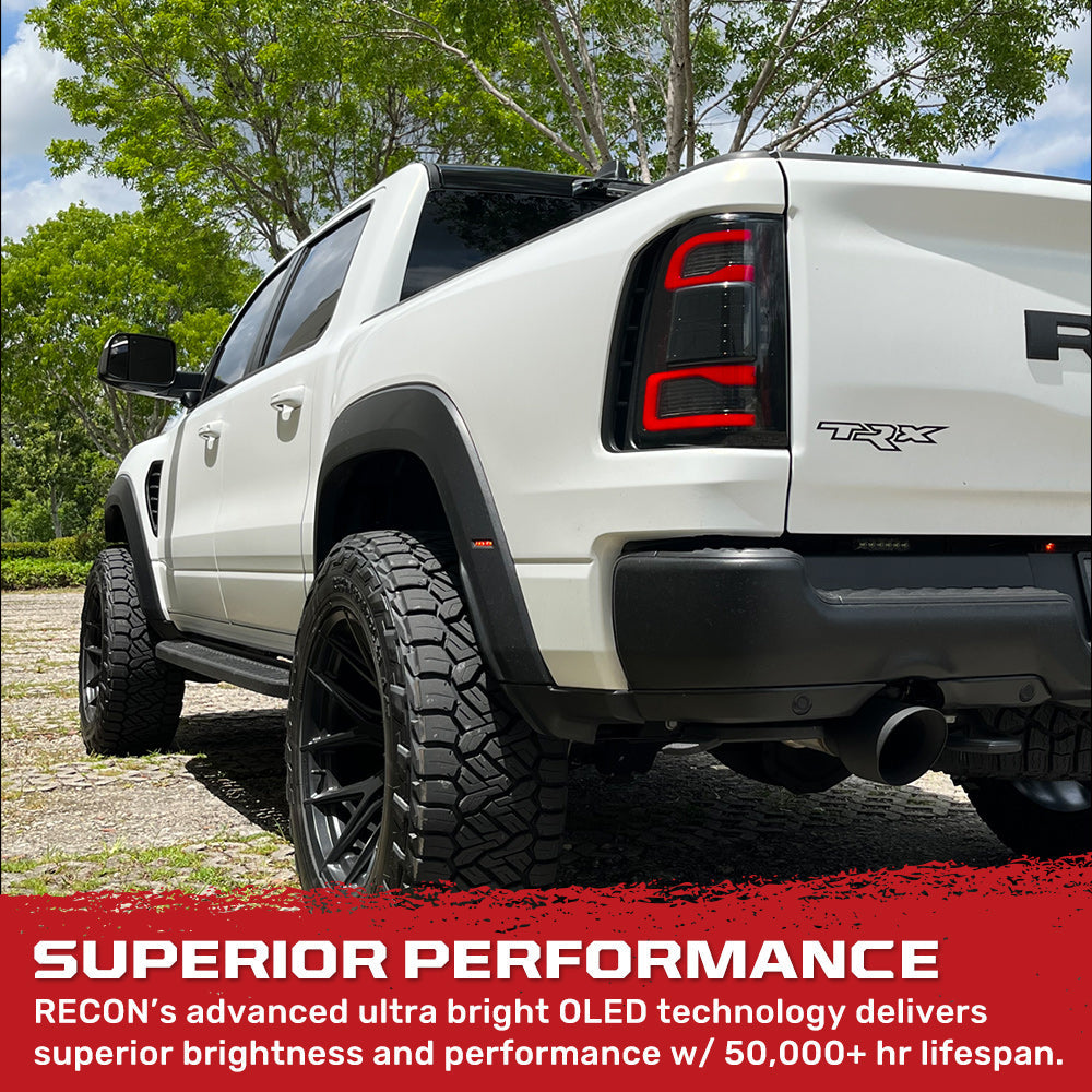 Dodge RAM 1500 19-24 Ultra Bright OLED Tail Lights w/ Scanning Red Turn Signals (Replaces OEM LED with *NO BLIS*) - Multiple Lens