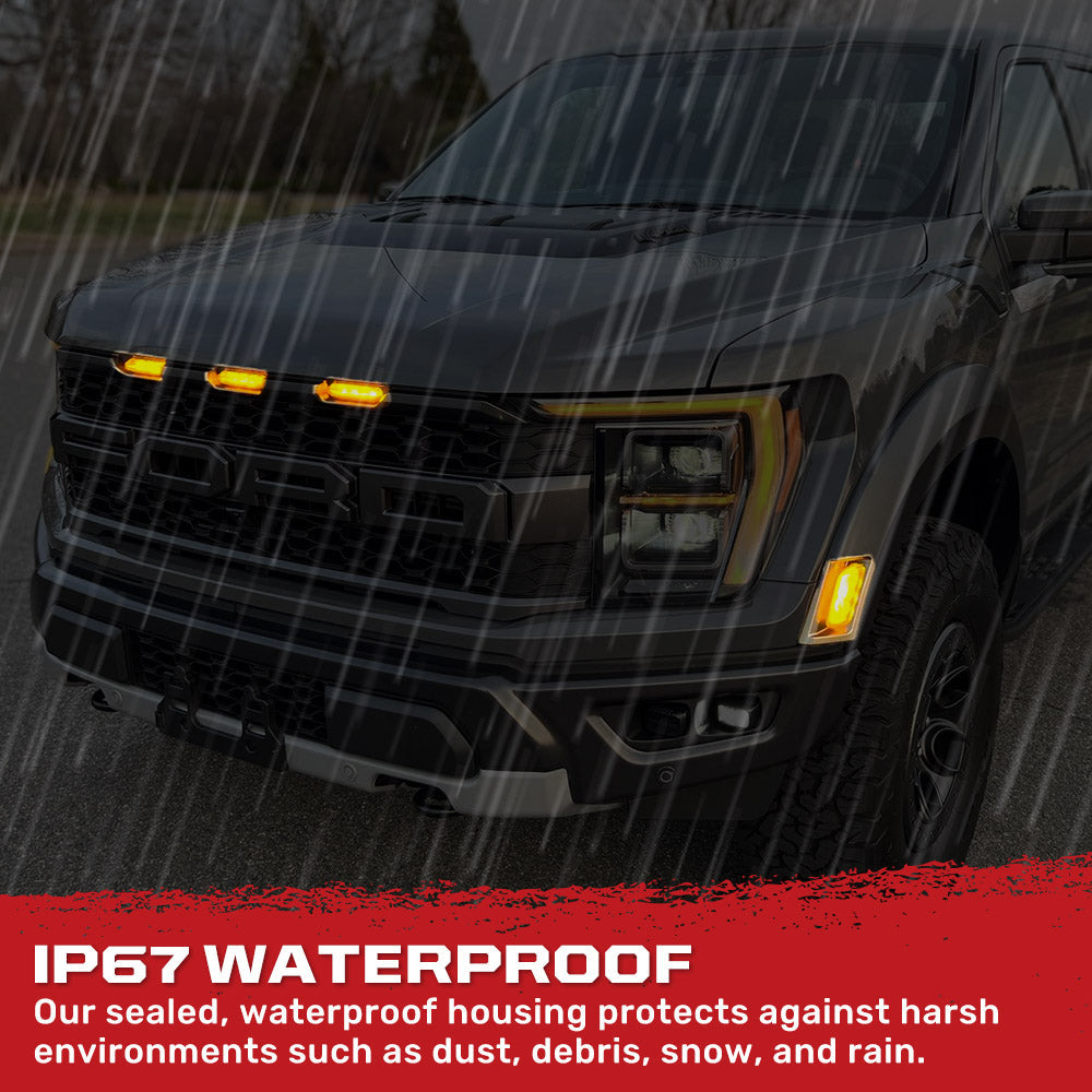 Ford 21-22 Raptor 7-Pc Fender & Hood Light Kit Smoked Lens White or Amber LED Running Lights w/ Startup Light Sequence