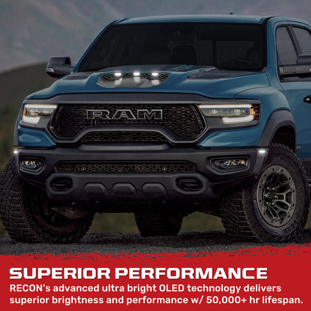 Dodge 21-26 RAM 1500 TRX 7-PC Fender & Hood Light Kit Smoked Lens White or Amber LED Running Lights w/ Startup Light Sequence - Multiple Options