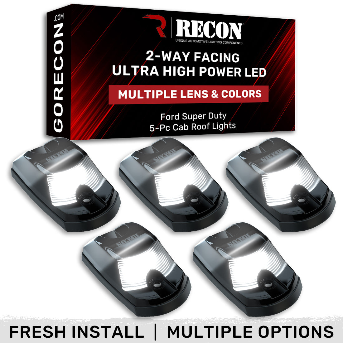 Ford Super Duty 17-25 5-Piece Cab Roof Light Set 2-Way Front & Rear Facing Ultra High-Power LEDs Multiple Lens & Colors - (ATTN: For models that DID NOT come with factory cab roof lights)