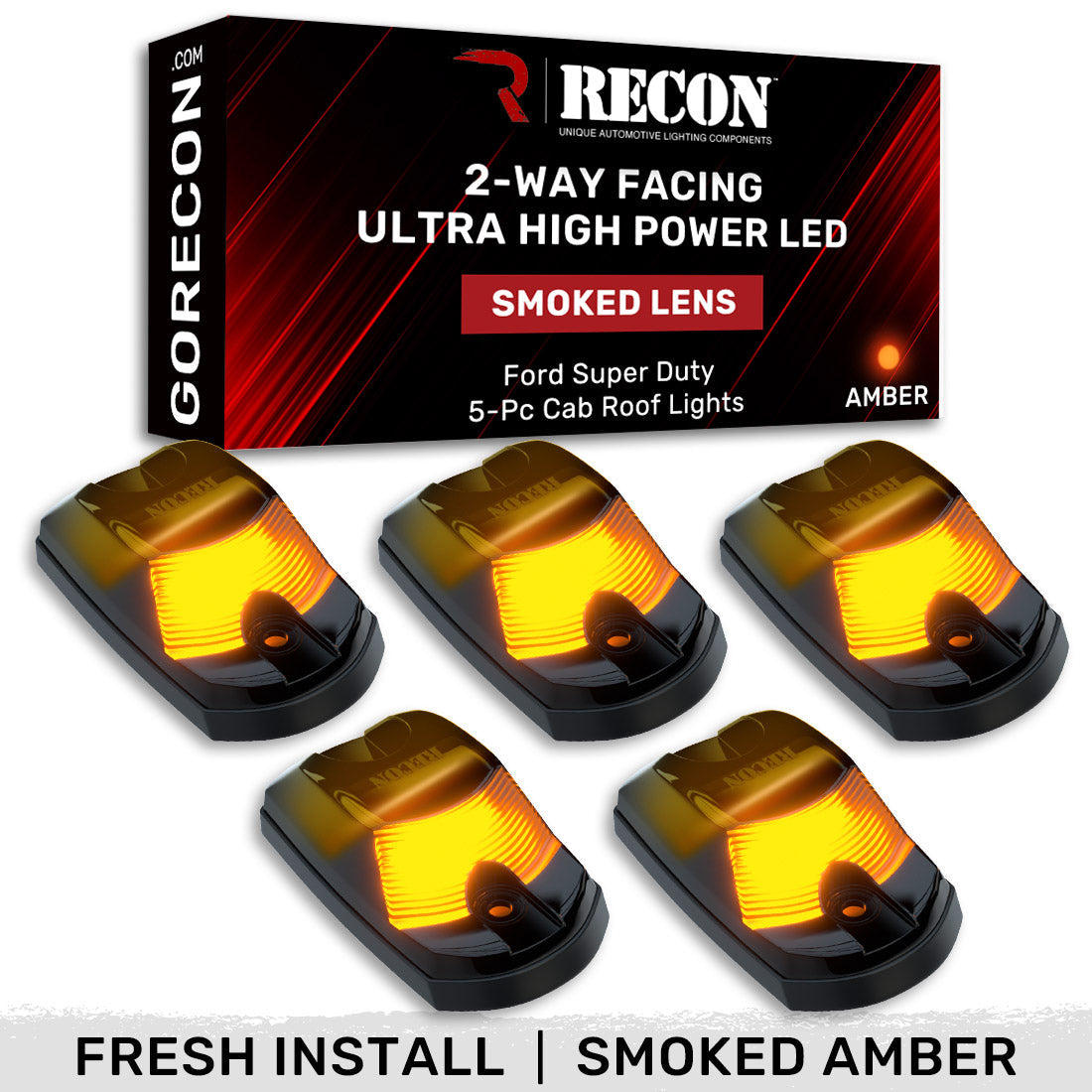 Ford Super Duty 17-26 5-Piece Cab Roof Light Set 2-Way Front & Rear Facing Ultra High-Power LEDs Multiple Lens & Colors - (ATTN: For models that DID NOT come with factory cab roof lights)