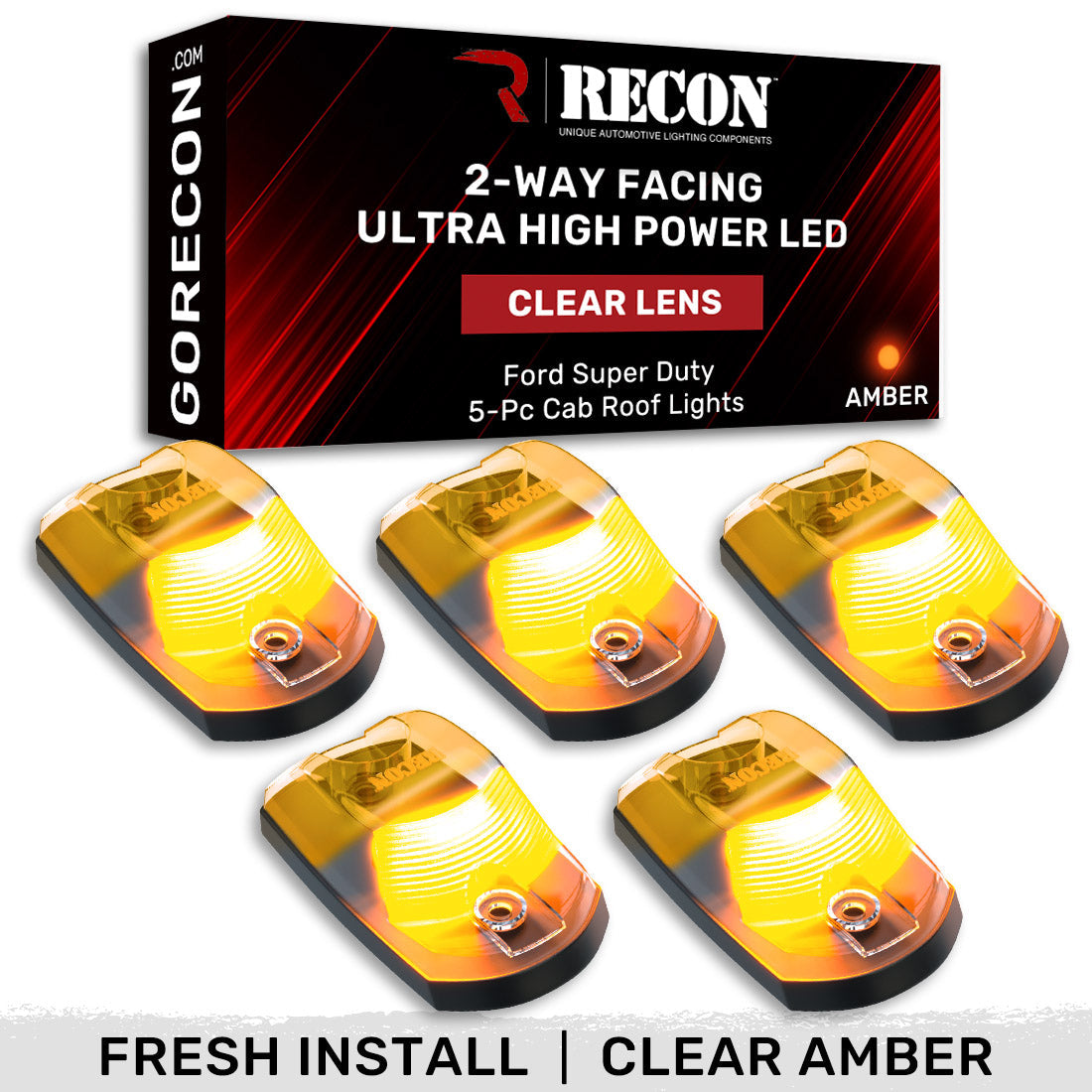 Ford Super Duty 17-26 5-Piece Cab Roof Light Set 2-Way Front & Rear Facing Ultra High-Power LEDs Multiple Lens & Colors - (ATTN: For models that DID NOT come with factory cab roof lights)