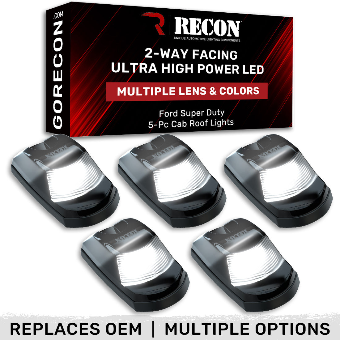 Ford Super Duty 17-22 5-PC Cab Roof Light Set 2-Way Front & Rear Facing Ultra High-Power LEDs (Replaces Factory/OEM Cab Lights Only) - Multiple Options
