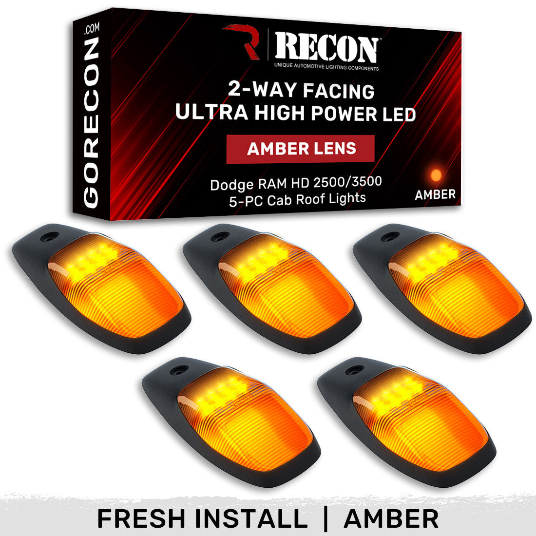 Dodge RAM HD 2500/3500 19-26 5 Piece Cab Roof Light Set 2-Way Front & Rear Facing Ultra High-Power LEDs Multiple Lens & Colors