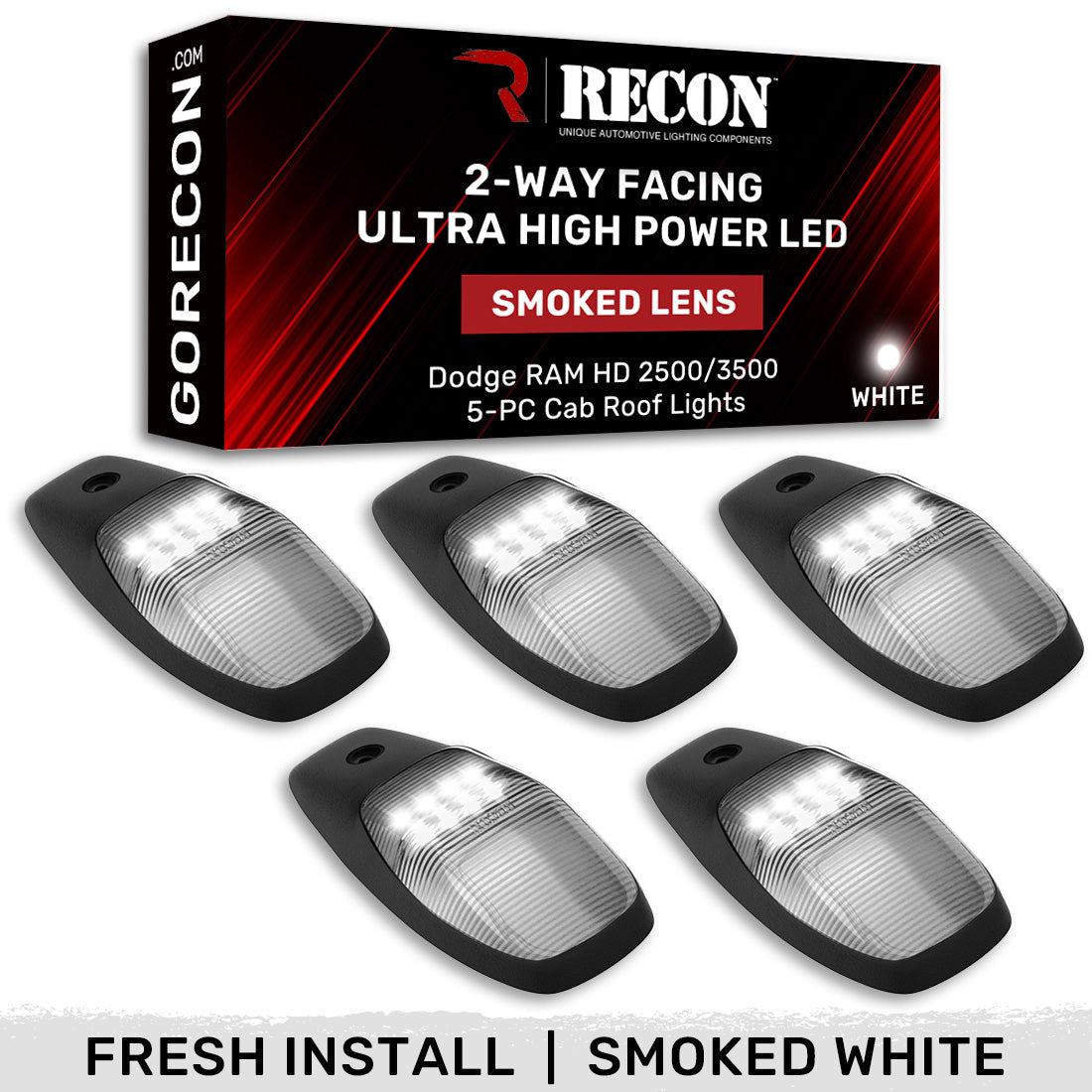 Dodge RAM HD 2500/3500 19-26 5 Piece Cab Roof Light Set 2-Way Front & Rear Facing Ultra High-Power LEDs Multiple Lens & Colors