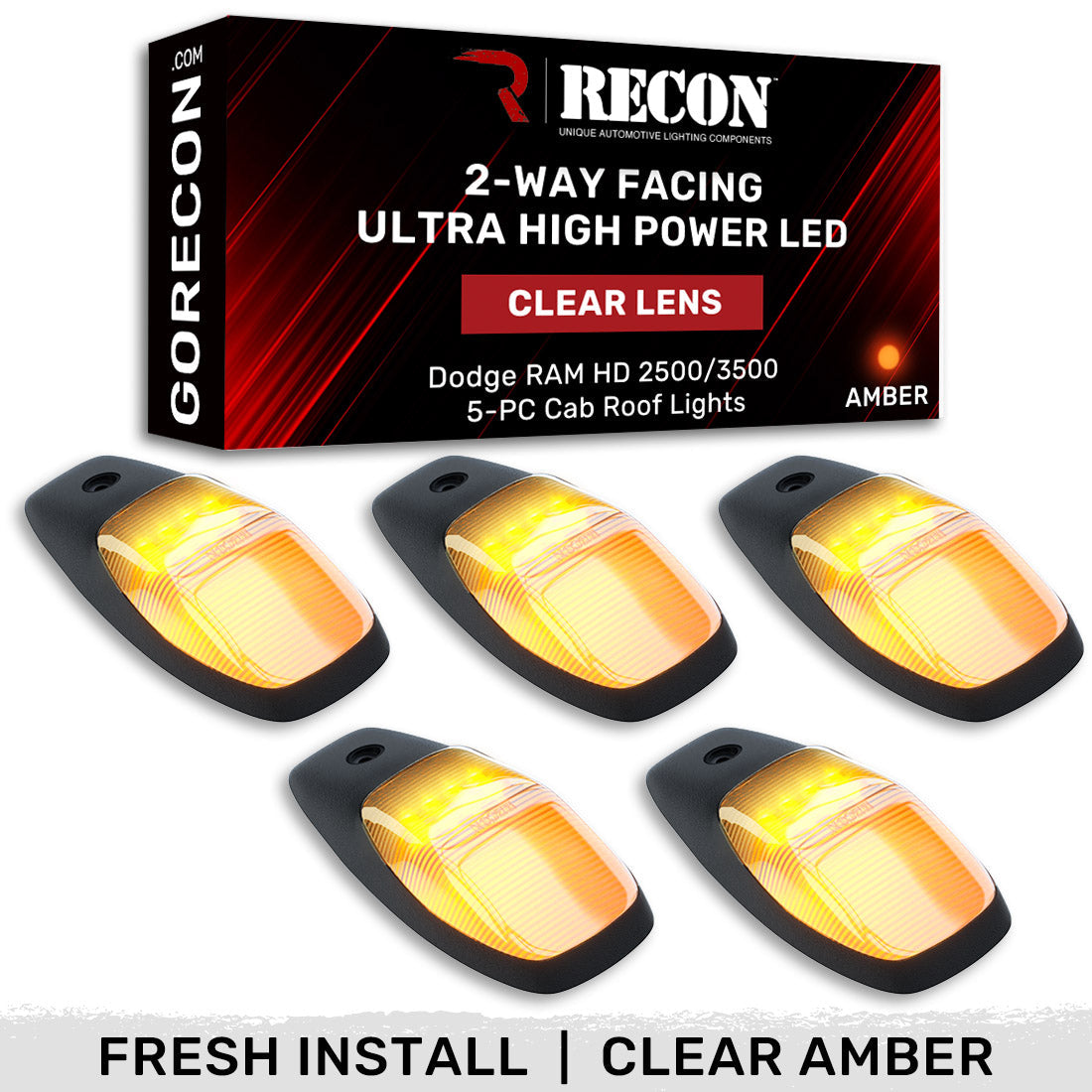 Dodge RAM HD 2500/3500 19-26 5 Piece Cab Roof Light Set 2-Way Front & Rear Facing Ultra High-Power LEDs Multiple Lens & Colors