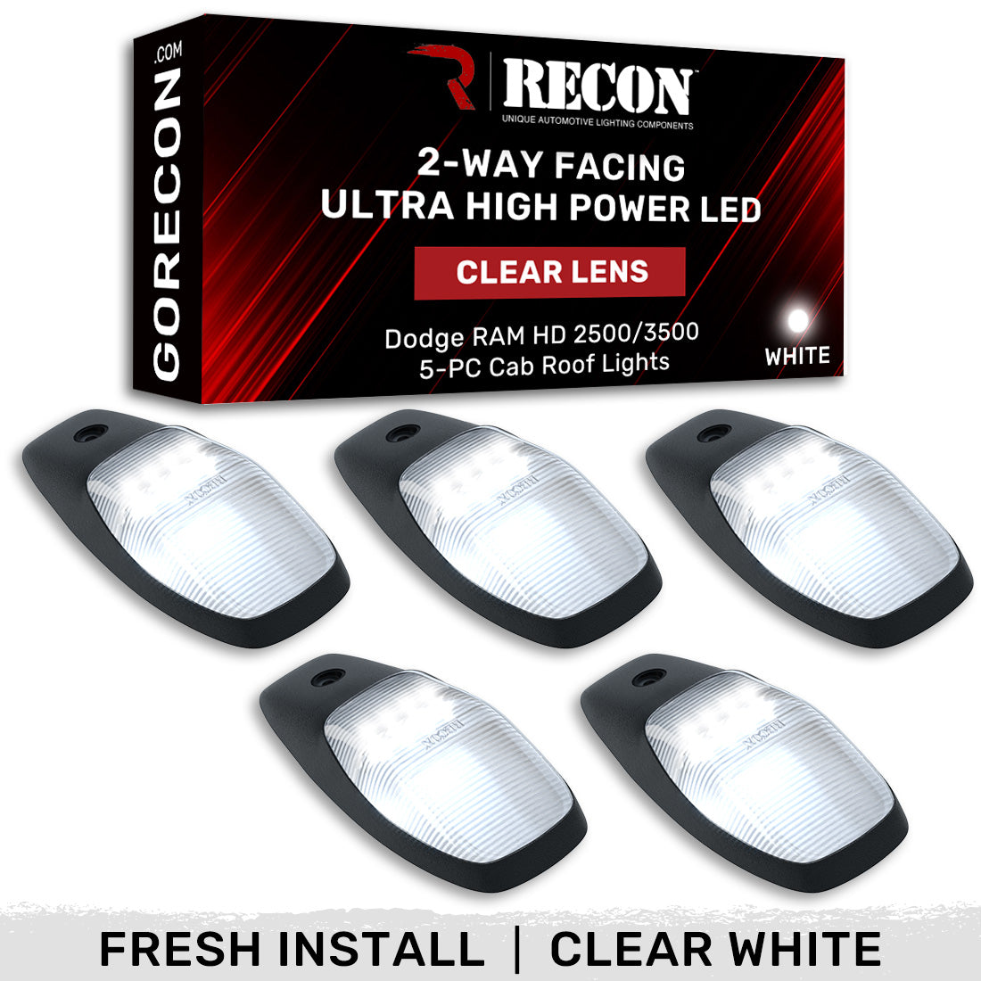 Dodge RAM HD 2500/3500 19-26 5 Piece Cab Roof Light Set 2-Way Front & Rear Facing Ultra High-Power LEDs Multiple Lens & Colors