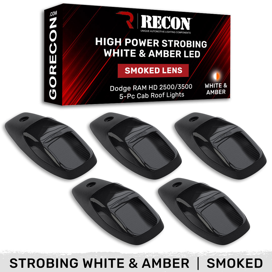 Dodge RAM HD 2500/3500 19-26 5-Piece Cab Roof Light Kit Strobe LED White & Amber - Multiple Lens RECON Dodge RAM HD 2500/3500 19-26 5-Piece Cab Roof Light Kit Strobe LED White & Amber - Multiple Lens Dodge RAM HD 2500/3500 19-26 5-Piece Cab Roof Light Kit Strobe LED White & Amber - Multiple Lens Dodge RAM HD 2500/3500 19-26 5-Piece Cab Roof Light Kit Strobe LED White & Amber - Multiple Lens Dodge RAM HD 2500/3500 19-26 5-Piece Cab Roof Light Kit Strobe LED White & Amber - Multiple Lens