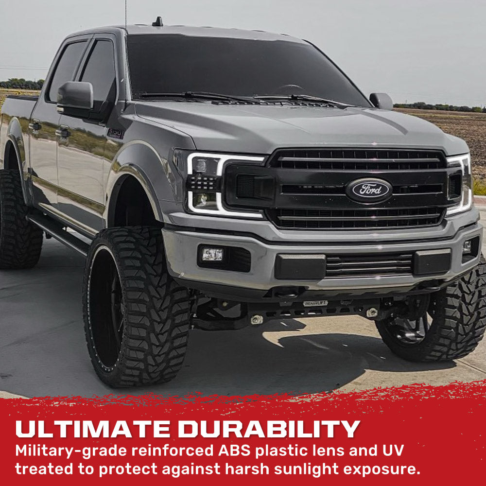 Ford F150 18-20 Projector Headlights OLED DRL Scanning LED Turn Signals (Replaces Factory Halogen Headlights) - Multiple Styles