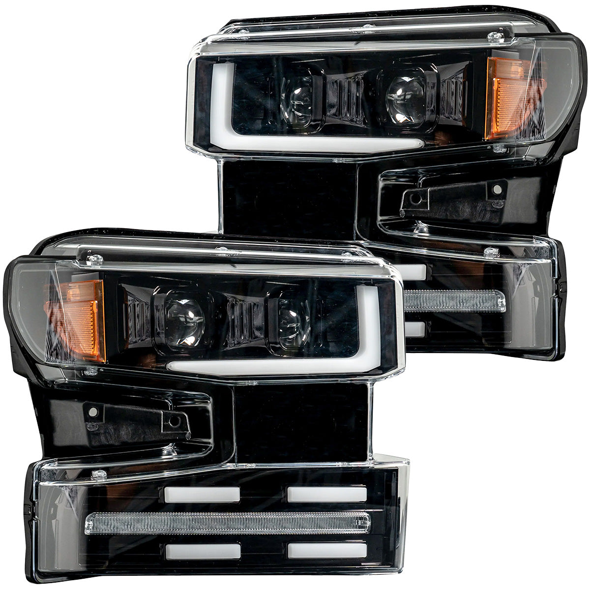 Chevy Silverado 19-21 1500 (4th Gen) Projector Headlights OLED Halos, DRL Scanning Turn Signals - Multiple Styles