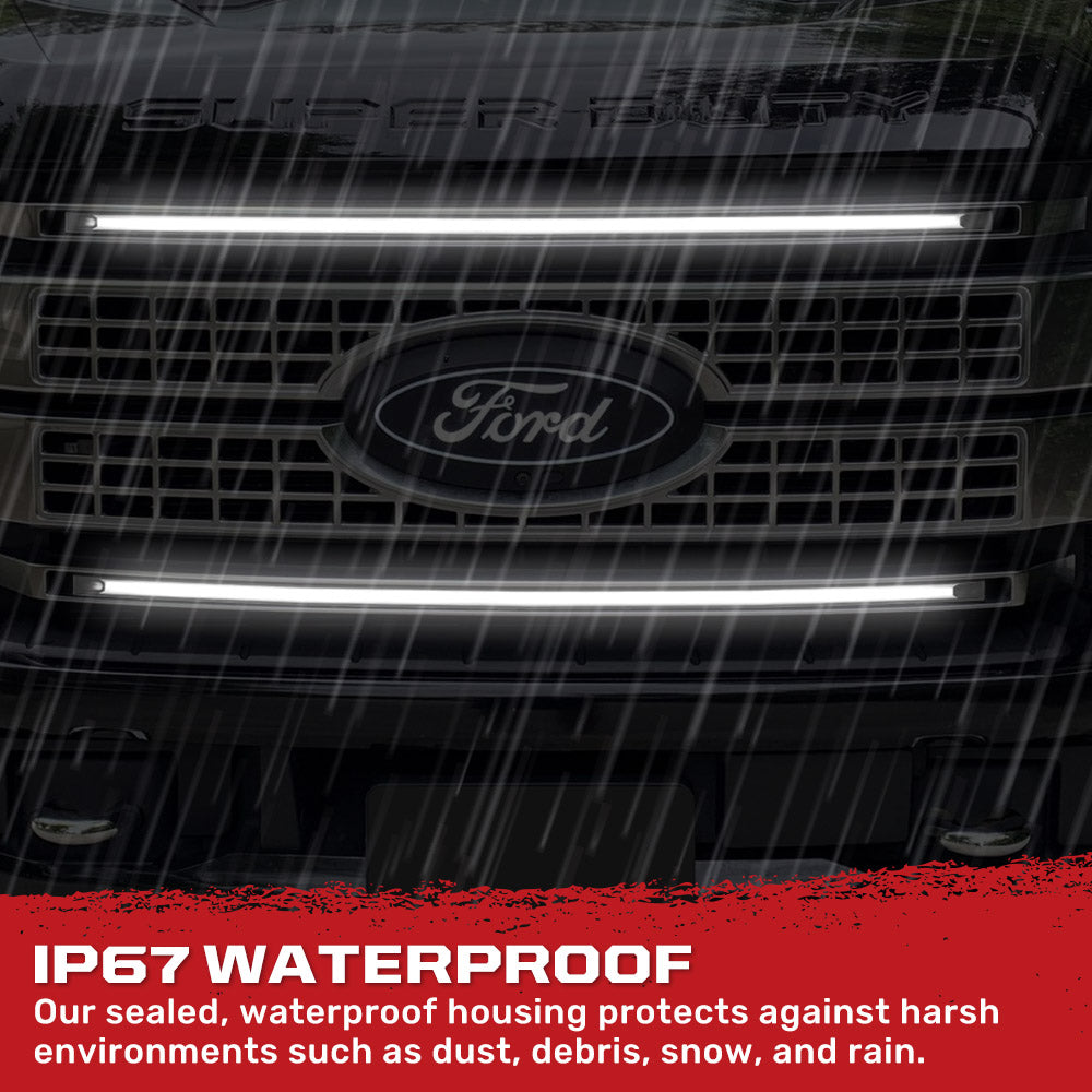 Ford 17-22 Super Duty (F250, F350) 37" Aluminum Grille Mount 2-Piece Kit Ultra Bright White LED DRL Lights - Smoked Lens