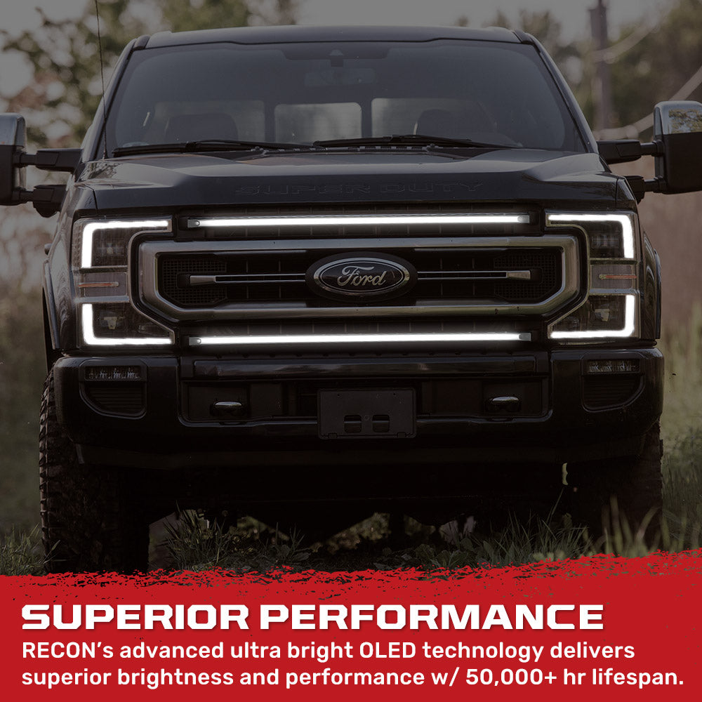 Ford 17-22 Super Duty (F250, F350) 37" Aluminum Grille Mount 2-Piece Kit Ultra Bright White LED DRL Lights - Smoked Lens