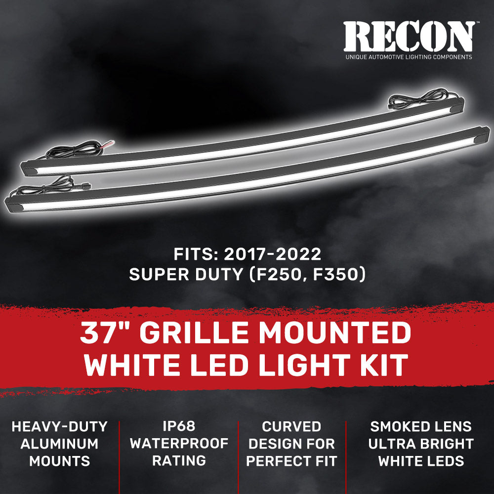 Ford 17-22 Super Duty (F250, F350) 37" Aluminum Grille Mount 2-Piece Kit Ultra Bright White LED DRL Lights - Smoked Lens