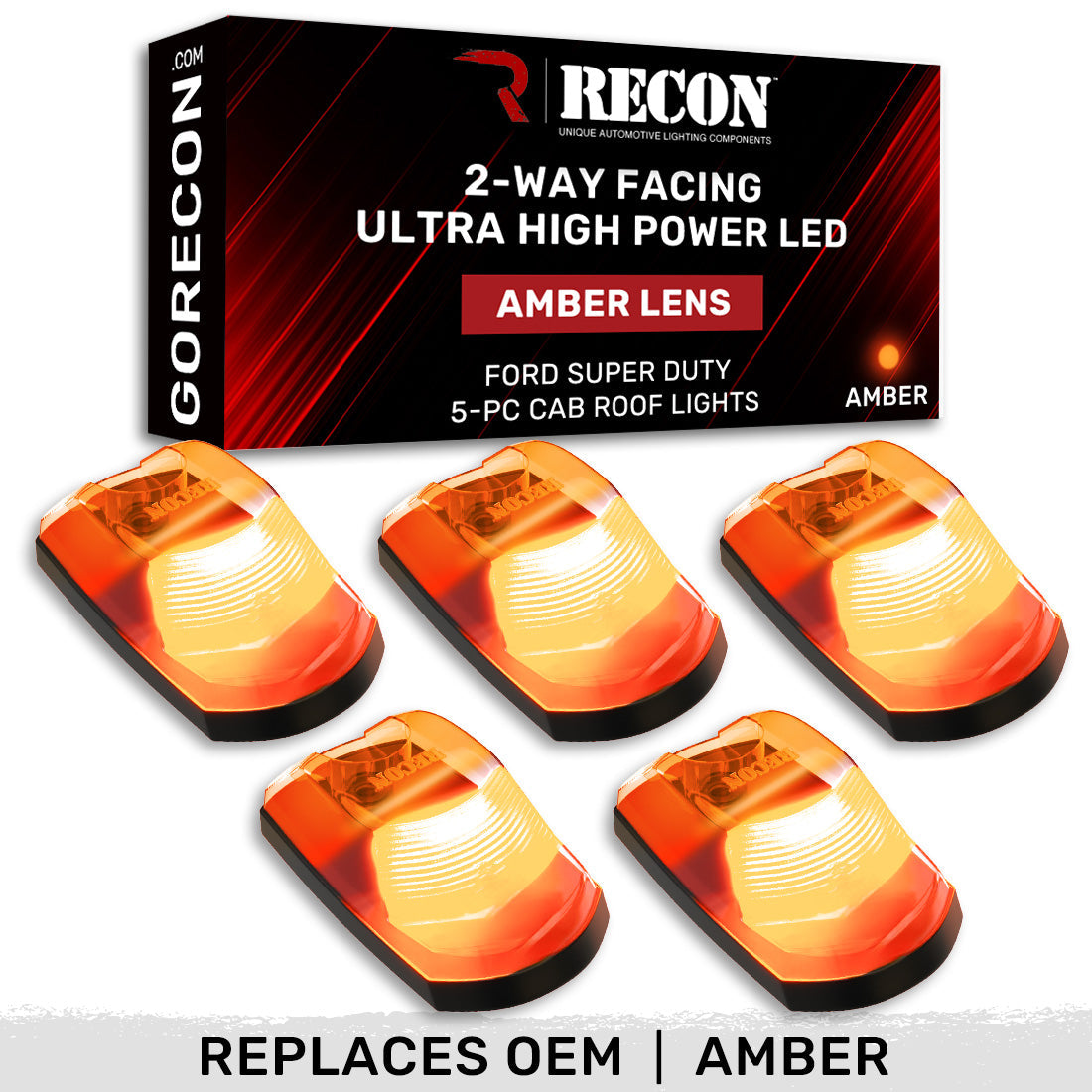Ford Super Duty 23-26 5-PC Cab Roof Lights 2-Way Front & Rear Facing Ultra High-Power LED (Replaces Factory/OEM Cab Lights Only) - Multiple Options