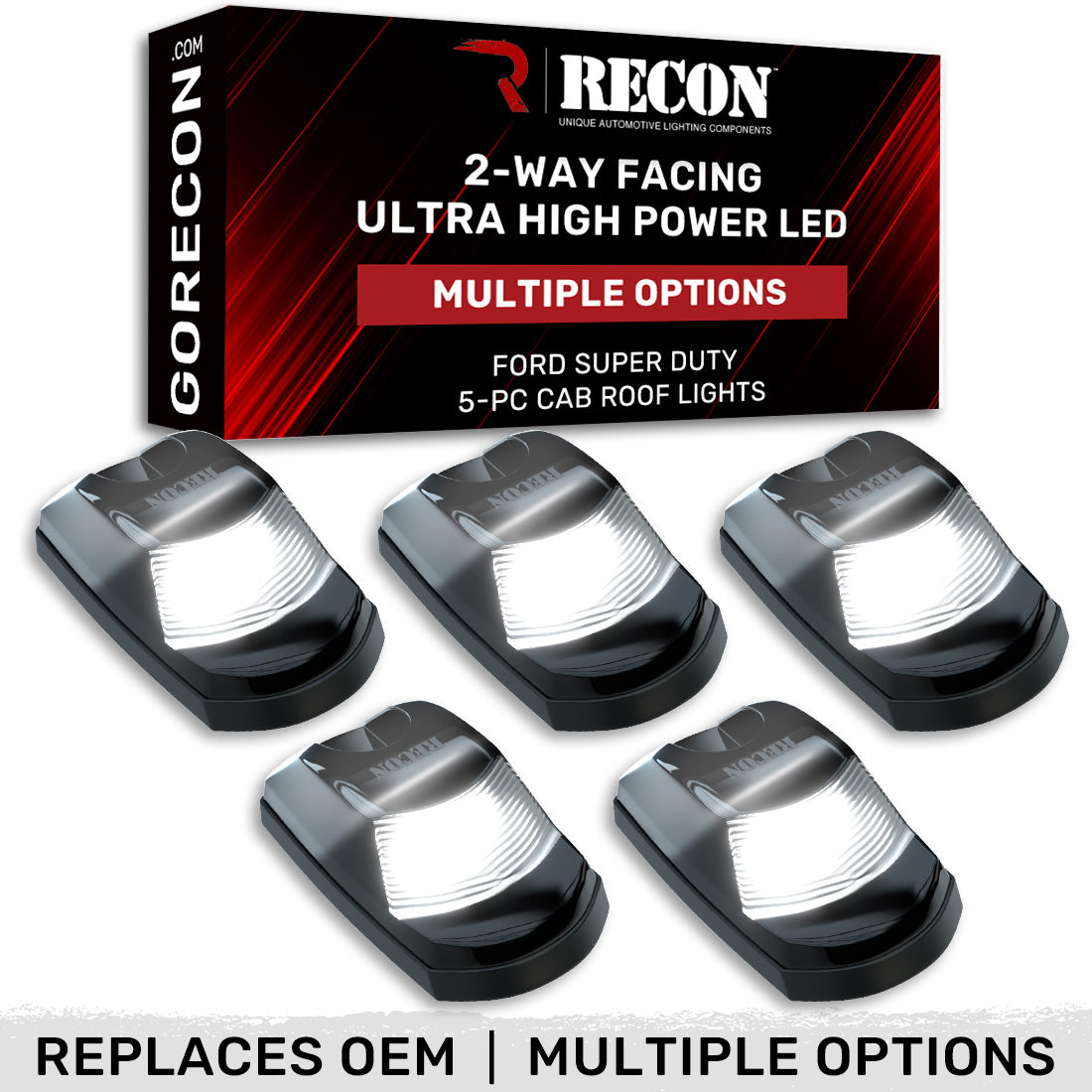 Ford Super Duty 23-26 5-PC Cab Roof Lights 2-Way Front & Rear Facing Ultra High-Power LED (Replaces Factory/OEM Cab Lights Only) - Multiple Options
