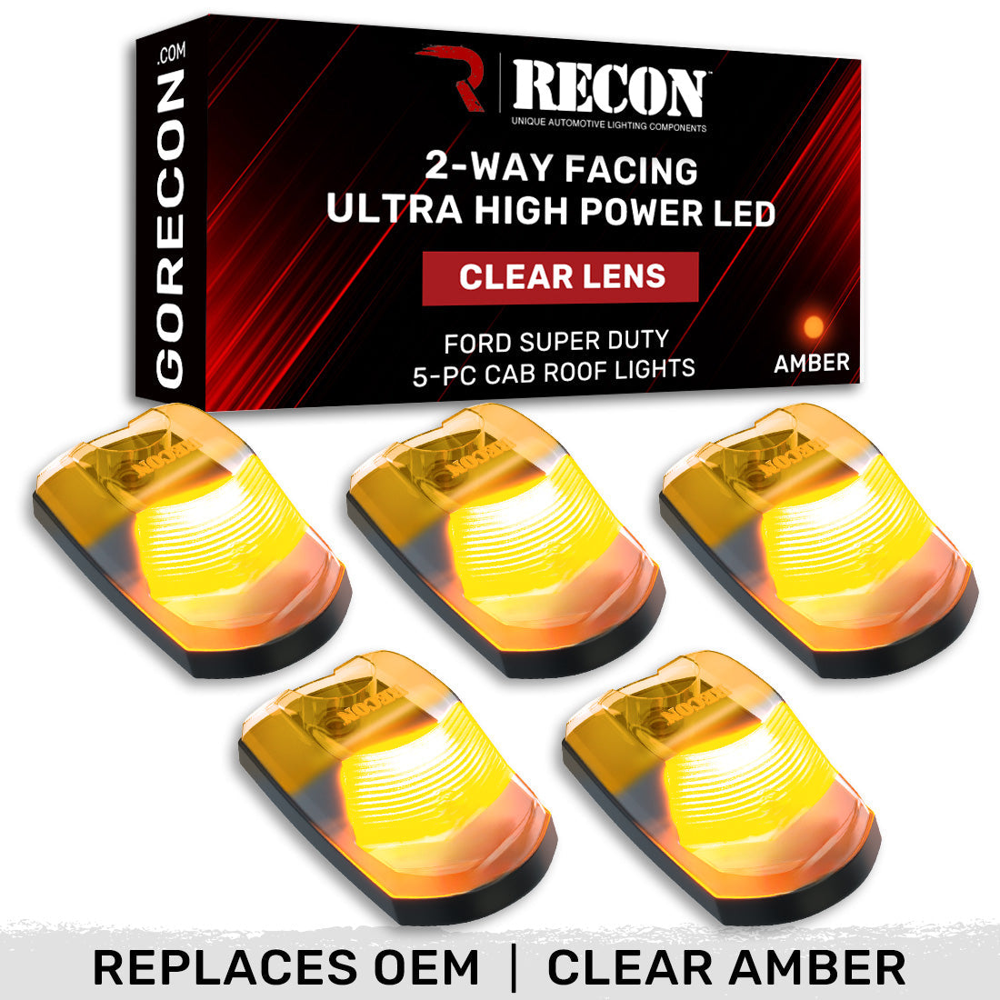 Ford Super Duty 23-26 5-PC Cab Roof Lights 2-Way Front & Rear Facing Ultra High-Power LED (Replaces Factory/OEM Cab Lights Only) - Multiple Options