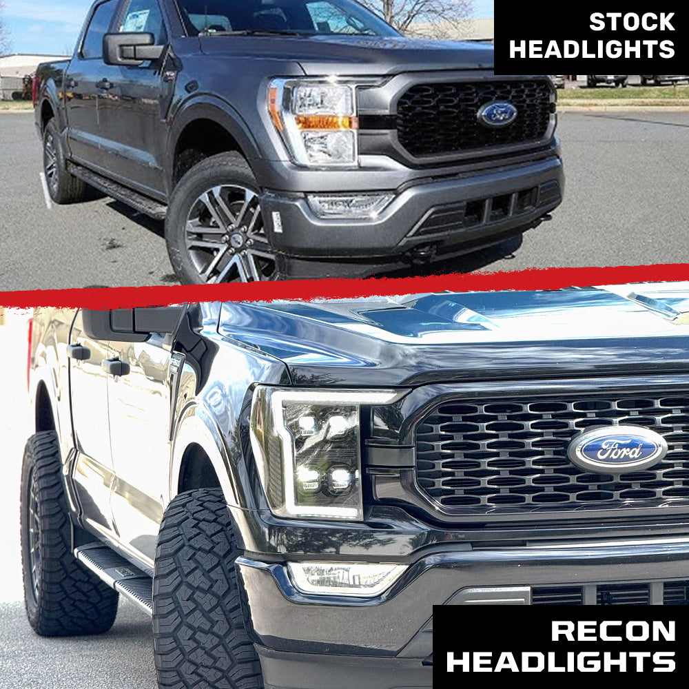 Ford F150 21-23 Full LED Projector Headlights w/ Ultra High Power Smooth OLED DRL & Scanning Switchback Amber Turn Signals (Replaces OEM Halogen Only) - Multiple Options